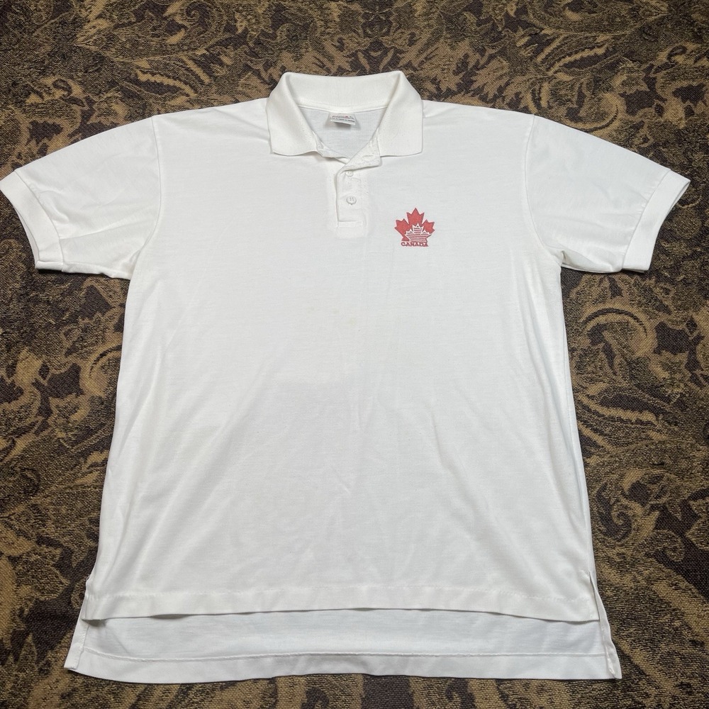 Vtg 90s Footlocker Canada Leaf Logo White Polo Shirt Mens Size Large